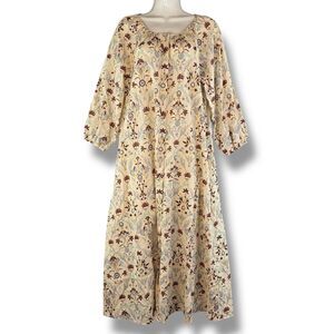 Mason's Daughter Floral Bubble Sleeve Maxi Linen Blend Dress Button Up Boho Sz M